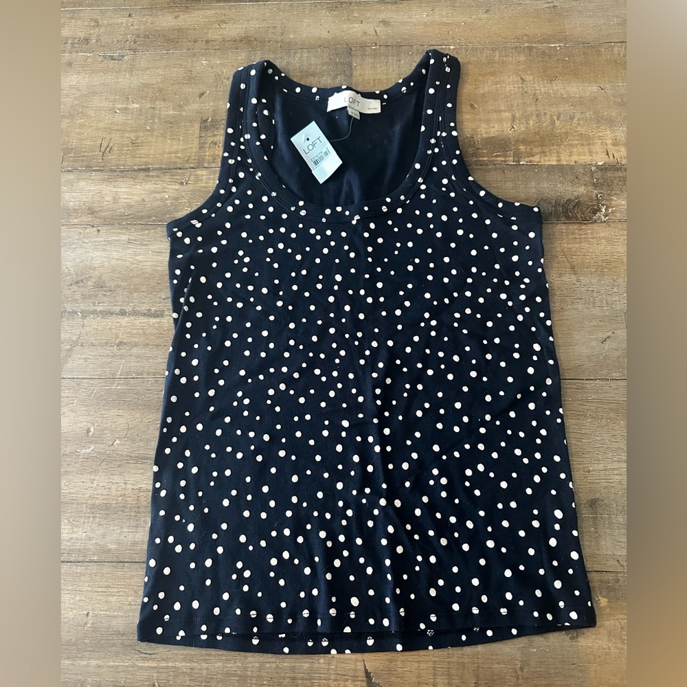 NWT, Loft navy blue and white polka dot tank top.